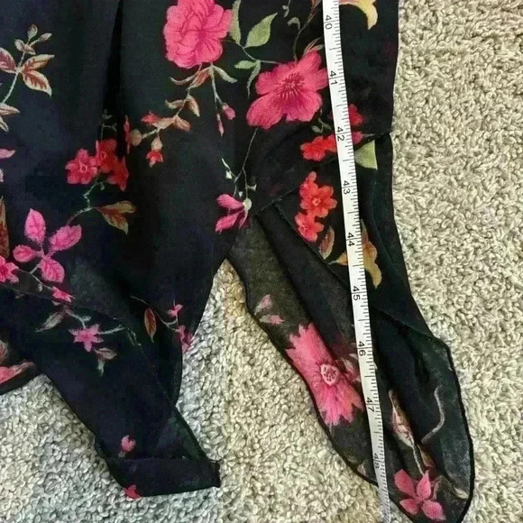 CDC Y2K Spaghetti Strap Black Red Floral Slip Dress Mesh V Neck Size 8 - Picture 2 of 9